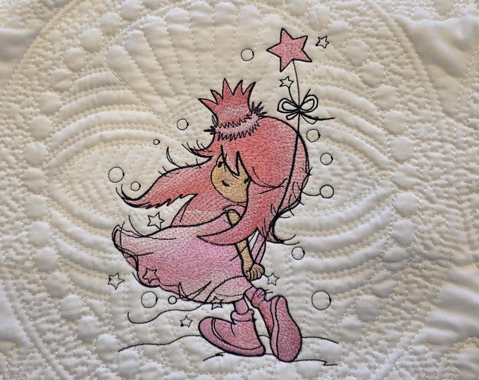 Embroidered Baby Pink Princess Quilt: Personalized Birth Announcement Blanket