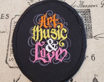 Art Music Love Embroidered Patch: Handmade Iron-On Applique