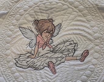 Embroidered Baby Sitting Ballet Girl Quilt: Personalized Birth Announcement Blanket