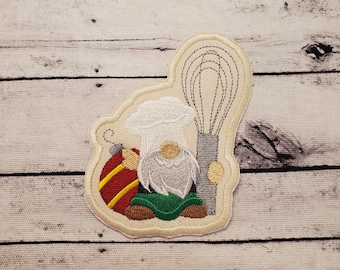 Two Piece Christmas Gnome Patch: Chef with Whisk, Iron On Applique, Made In USA