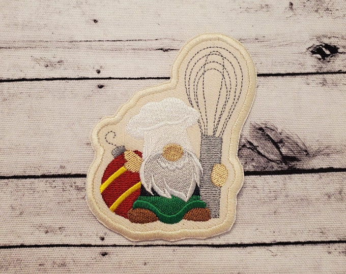 Two Piece Christmas Gnome Patch: Chef with Whisk, Iron On Applique