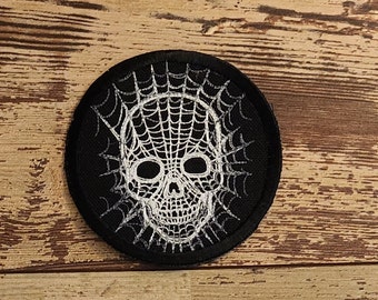 Skull Spiderweb Embroidered Patch - Iron On / Sew On - Made In USA