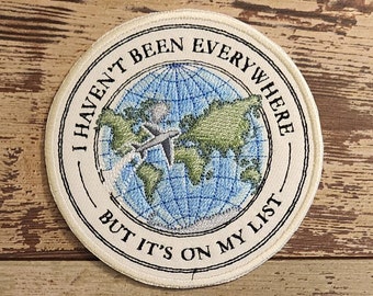 World Travel Patch, Iron on Patch, Sew On Patch, Embroidery, Patch, Applique, Collectable, Made In USA, Handmade, Travel Patch, World