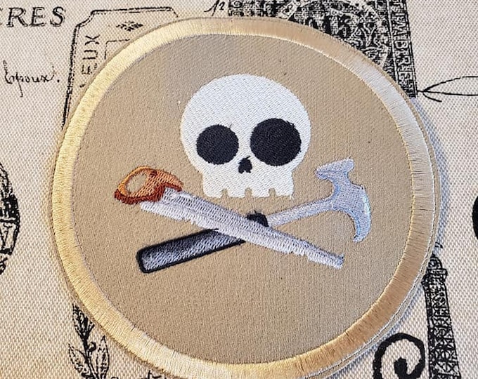 Skully Carpenter Embroidered Patch: Handmade Iron-On Applique
