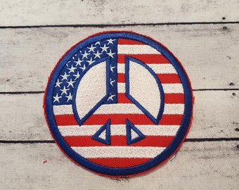 Patriotic Peace Sign Patch: Embroidered Iron-On Applique, Made In USA