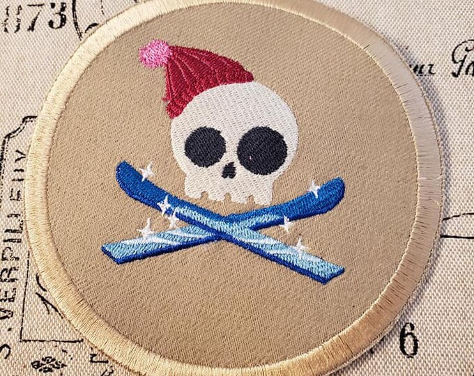 Skully Skier Embroidered Patch: Iron On/Sew On Applique
