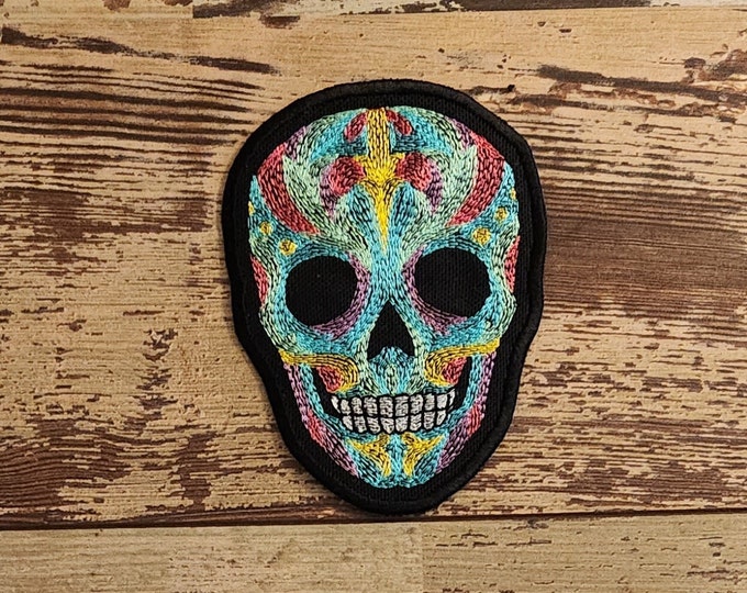 Illuminated Skull, Iron on Patch, Sew On Patch, Embroidery, Patch, Applique, Collectable, Made In USA, Handmade