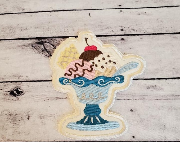 Ice Cream Sundae Patch: Embroidered Applique, Made in USA