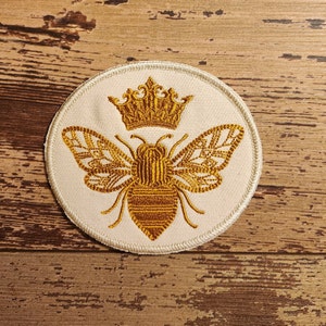 Majestic Queen Bee, Iron on Patch, Sew On Patch, Embroidery, Patch, Applique, Collectable, Handmade