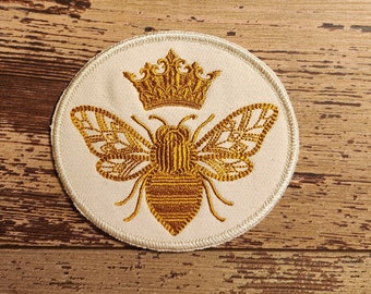 Majestic Queen Bee, Iron on Patch, Sew On Patch, Embroidery, Patch, Applique, Collectable, Handmade