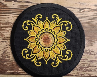 Gilded Sunflower, Iron on Patch, Sew On Patch, Embroidery, Patch, Applique, Collectable, Made In USA, Handmade, Sunflower, Fall Sunflower