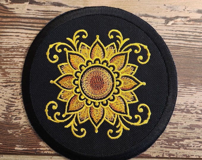 Gilded Sunflower, Iron on Patch, Sew On Patch, Embroidery, Patch, Applique, Collectable, Made In USA, Handmade, Sunflower, Fall Sunflower