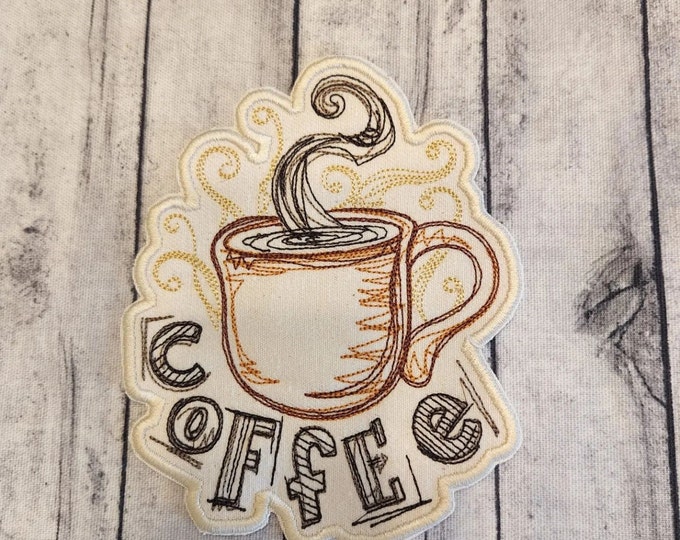 Coffee Jitters Patch: Embroidered Applique - Iron On / Sew On