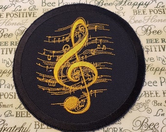 Treble Clef Embroidered Patch: Iron On/Sew On Applique