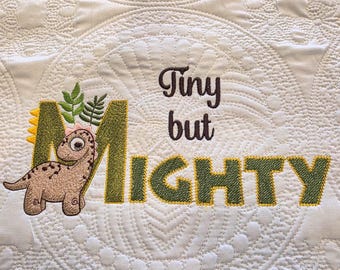 Embroidered Baby Tiny Mighty Dino: Personalized Birth Announcement Blanket