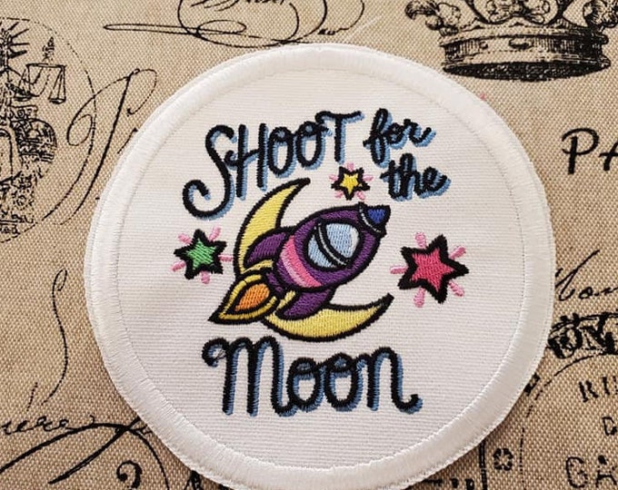 Shoot For The Moon Embroidered Patch: Space Rocket Applique