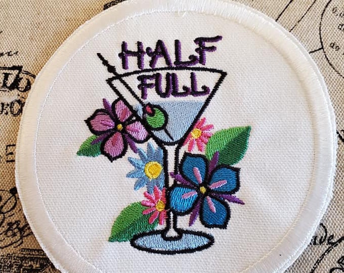 Half Full Martini Embroidered Patch: Floral Cocktail Applique