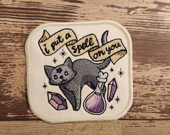 I Put A Spell On You Patch, Embroidered Cat Applique, Handmade
