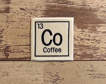 Periodic Coffee Patch: Iron On, Sew On Embroidery Applique