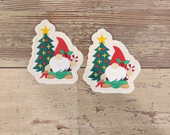 Christmas Gnome Patch Set: Handmade Embroidered Applique (Iron On/Sew On)