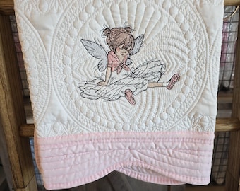 Embroidered Baby Sitting Ballet Girl Quilt: Personalized Birth Announcement Blanket