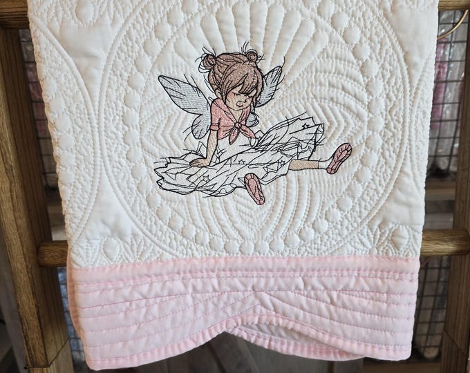 Embroidered Baby Sitting Ballet Girl Quilt: Personalized Birth Announcement Blanket