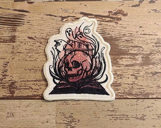 Literary Magic Horror, Iron on Patch, Sew On Patch, Embroidery, Patch, Applique, Collectable, Made In USA, Handmade, Nerdy, Reading Patch