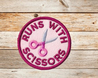 Runs with Scissors Patch, Iron on Patch, Sew On Patch, Embroidery, Patch, Applique, Collectable, Made In USA, Handmade