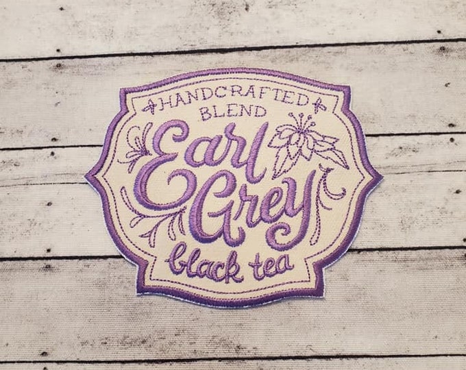 Earl Grey Patch: Embroidered Tea Applique, Iron On / Sew On