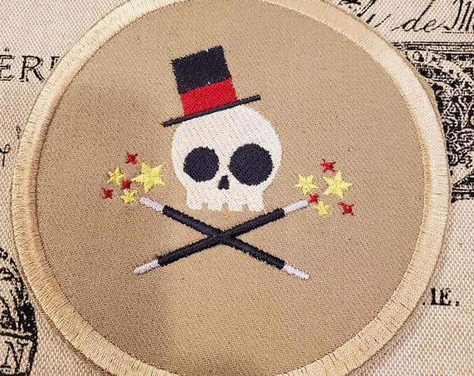 Skully Magician Embroidered Patch: Iron On/Sew On Applique