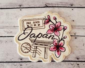 Japan Passport Embroidered Patch: Cherry Blossom Travel Souvenir