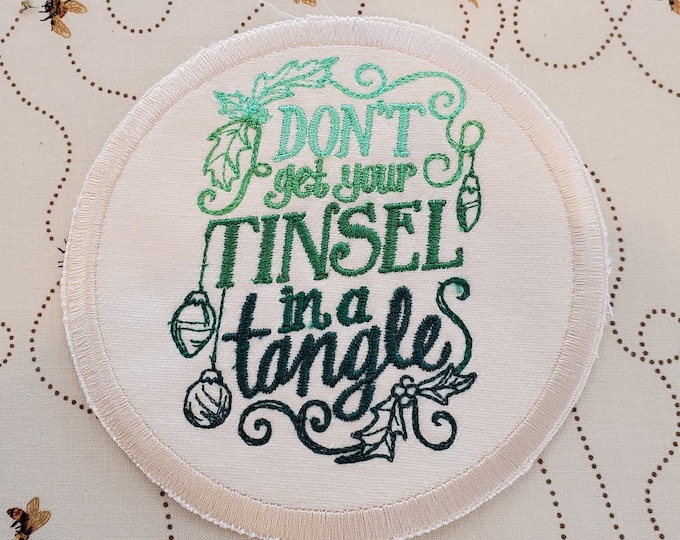 Tinsel Tangle Christmas Patch: Embroidered Holiday Applique (5x5)