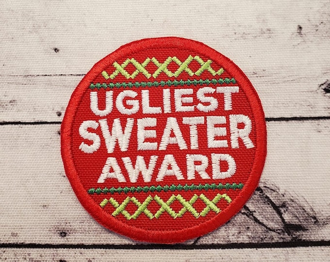 Ugly Sweater Award Patch, Embroidered Christmas Applique