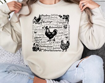 Black Chicken Collage Sweatshirt, Country Style, Farmhouse, Farm Living, Country Sweater, Chicken Lover, Chicken Sweatshirt, Chicken Mama