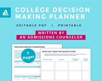 College Decision Making Planner Printable, Written by an Admissions Counselor, Decide on the Best College,Digital Planner Editable PDF