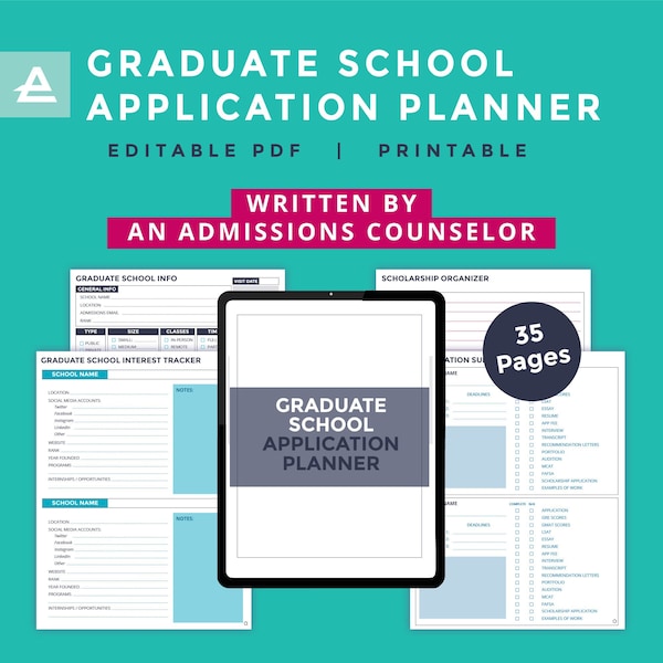 Graduate School Application Planner, Written by an Admissions Counselor, Printable, Editable PDF, Digital Planner, iPad, Goodnotes