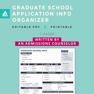 Graduate School Info Organizer, geschrieben von einem Admissions Counselor, druckbare, bearbeitbare PDF, digitaler Planer, Goodnotes, iPad