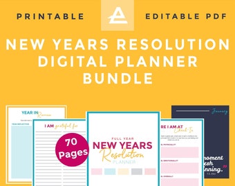 Paquete de planificador digital de resolución de año nuevo / Planificador de objetivos anual / PDF y digital
