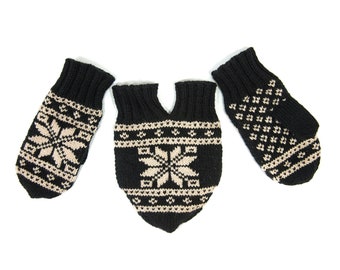 Mitaines Smittens Black & Tan, gants pour couple en tricot, cadeau de mariage ringard unique. Tenez-vous les mains des gants. Gants pour amoureux. Expédition aux États-Unis