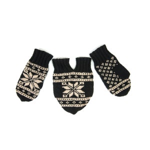 Smittens Nonwool, Black & White, Couple's Gloves Mittens Knitted Snowflake Hand-knit set of 3. US Shipping