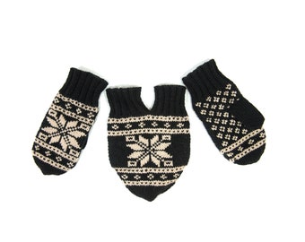 Smittens Nonwool, Black & White, Couple's Gloves Mittens Knitted Snowflake Hand-knit set of 3. US Shipping