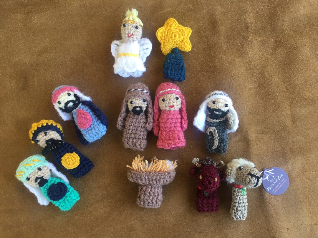 Nativity Finger Puppet Set. Set of 11 Crocheted Puppets, Christmas