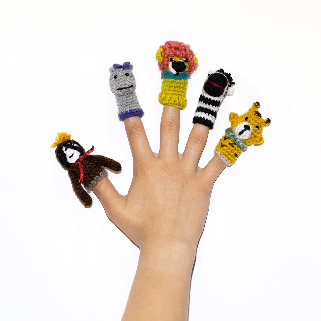 Zoo Finger Puppets Set of 5: Hippo, Giraffe, Lion, Sloth, Zebra ...