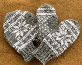 Smittens fleece LINED Nonwool Gray & White or Red and White, Knit Couple's Mittens Gloves, Unique corny gift. Lover's gloves. US shipping.