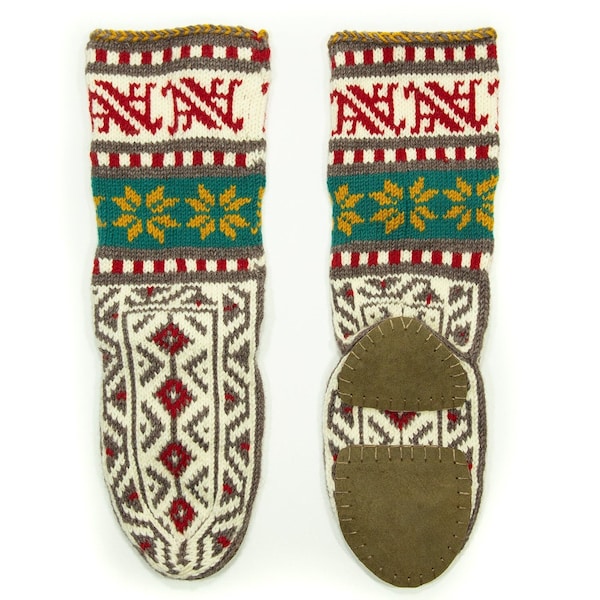 Tall Slippers Socks Handmade in Azerbaijan. Mukluk Boho Indoor slippers Suede Soles. Ethnic Traditional Fairtrade authentic. UK Shipping