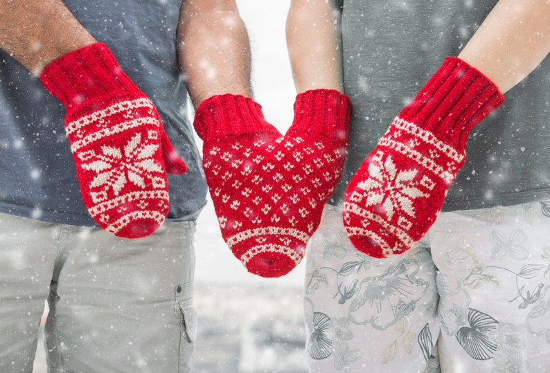 Couples Gloves, Knitted Smittens Mittens Red, Beige, or Black Valentines Gift set of 3. SHIPPED from AZERBAIJAN zdjęcie 5