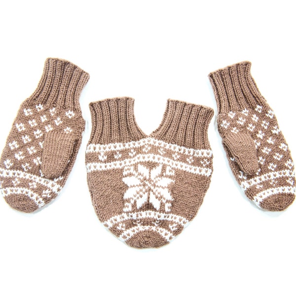 Smittens Mittens Tan & White, Knit Couple's Mittens Gloves, Unique corny wedding gift. Handholding. US Shipping.