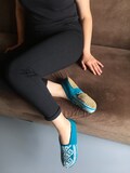 Women's Teal Slipper Socks WITH Suede grips handmade handknit. House shoes. Yoga slippers socks. Shipped from Azerbaijan product logo