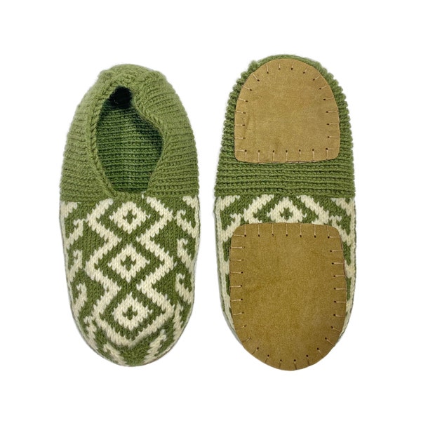 Green & White, Men's 8.5-13, Slipper Socks WITH Suede Soles, Men's cozy gifts, Houseshoes with purpose, US Shipping