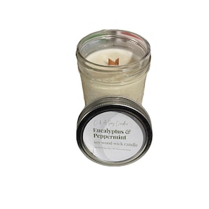Peppermint & Eucalyptus Soy Wood Wick Candle // Vegan // Winter // Holiday Gift